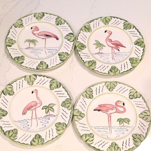 Vintage Mariposa 8.5" Flamingo Plates Hand Painted by Jilly Walsh Made In Italy - Picture 3 of 12